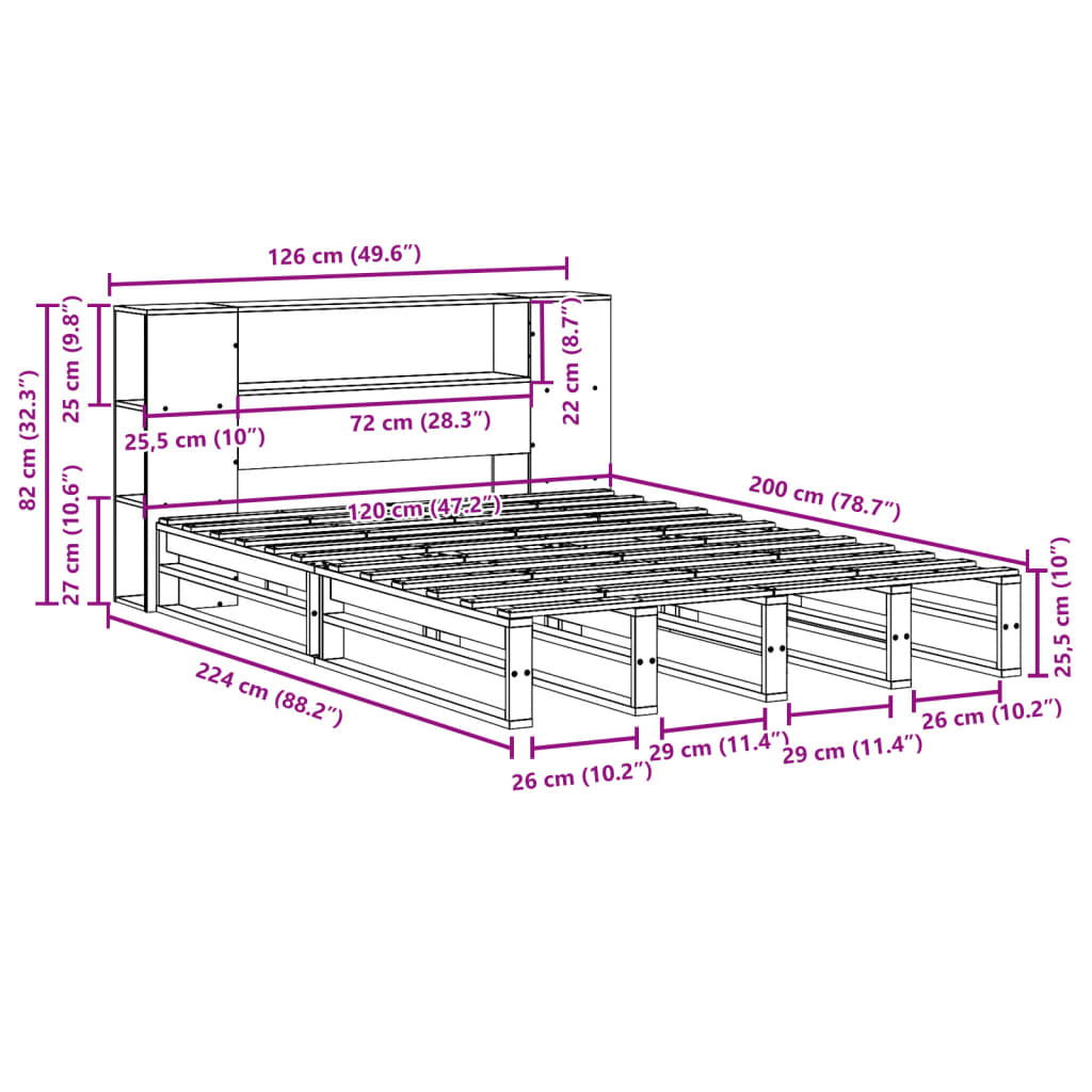 vidaXL Knjižna postelja brez vzmetnice bela 120x200 cm trden les