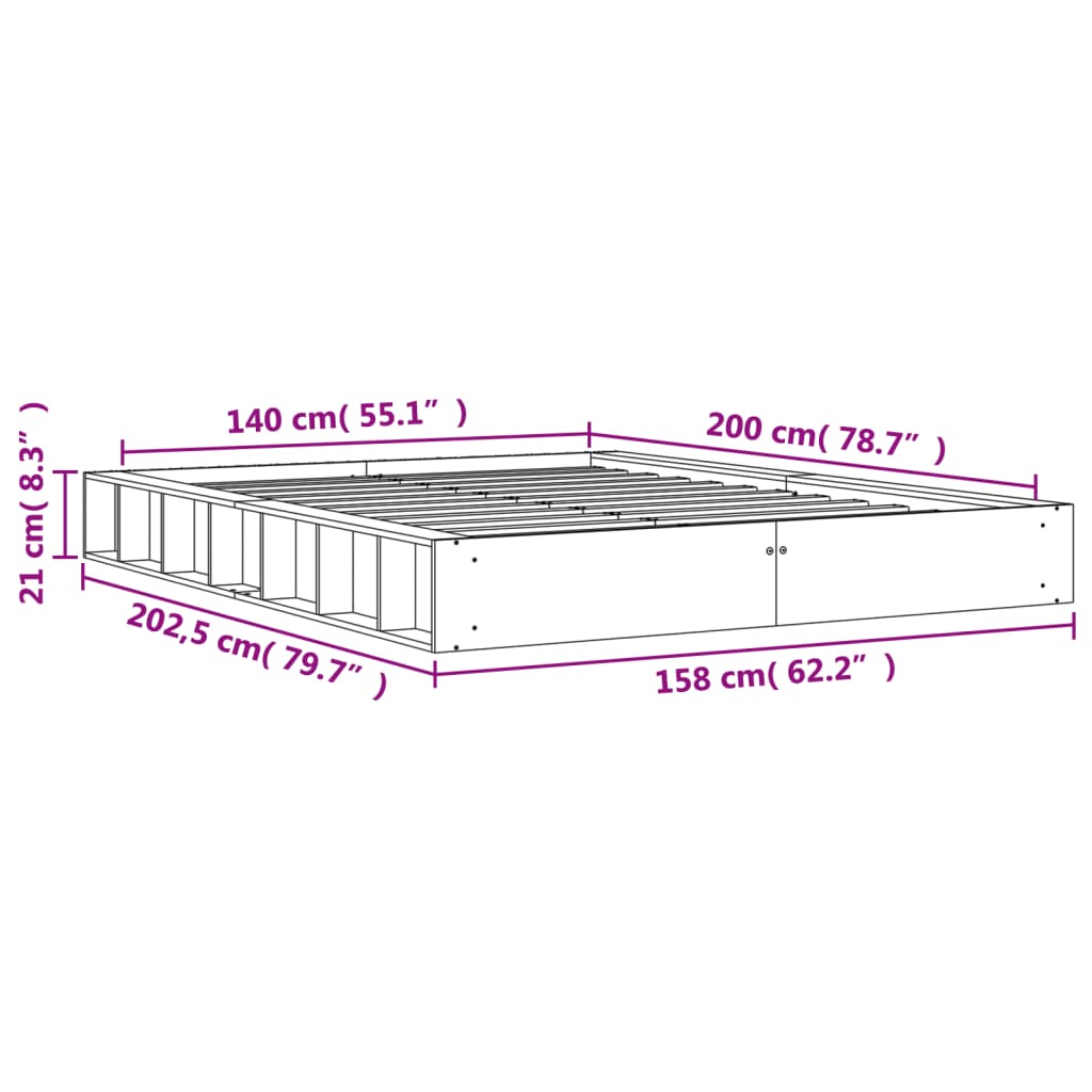 vidaXL Postelja brez vzmetnice voščeno rjava 140x200 cm trdna borovina