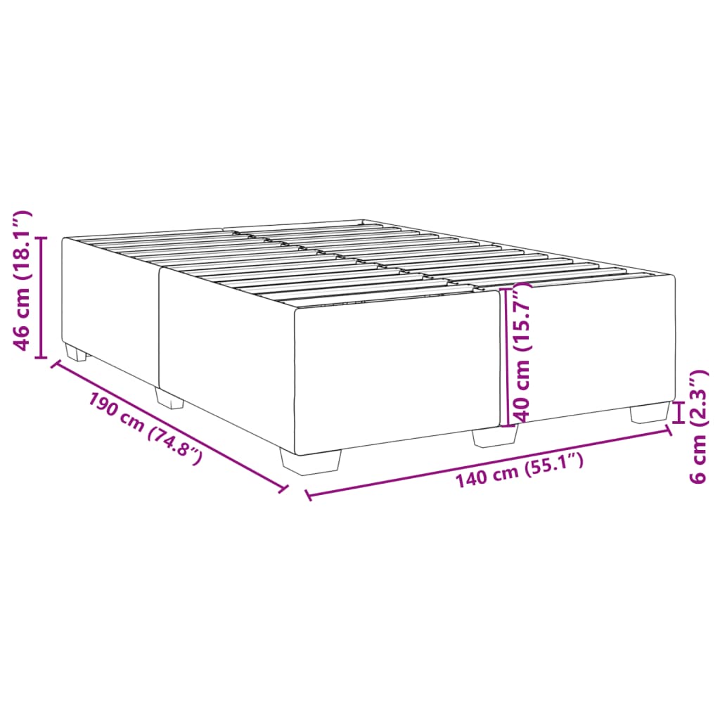 vidaXL Posteljni okvir brez vzmetnice črn 140x190 cm žamet