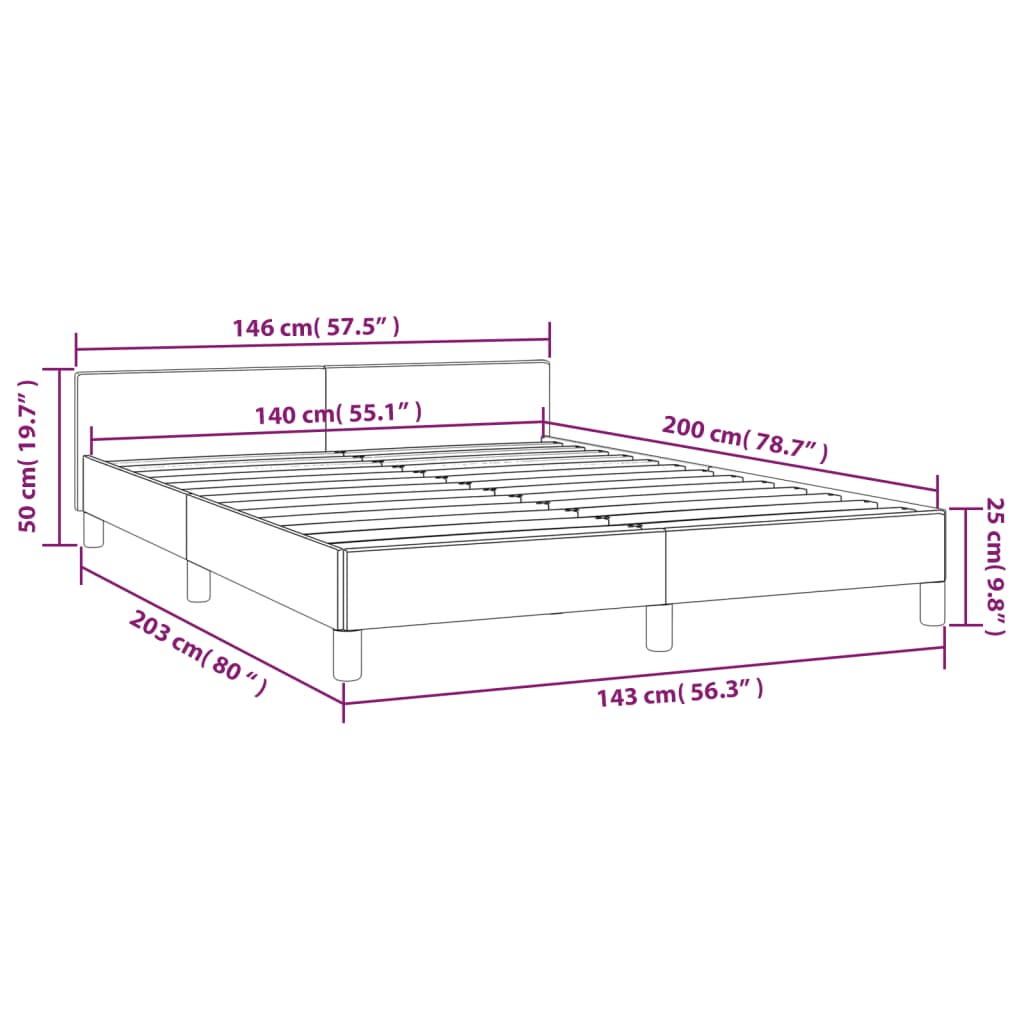 vidaXL Posteljni okvir z vzglavjem brez vzmetnice kapučino 140x200 cm