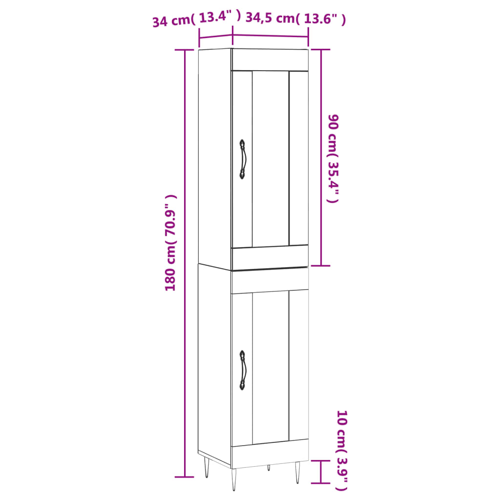 vidaXL Visoka omara siva sonoma 34,5x34x180 cm inženirski les