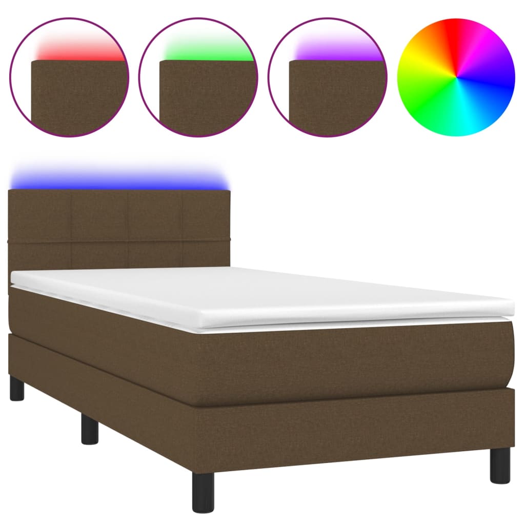 vidaXL Box spring postelja z vzmetnico LED temno rjava 100x200cm blago