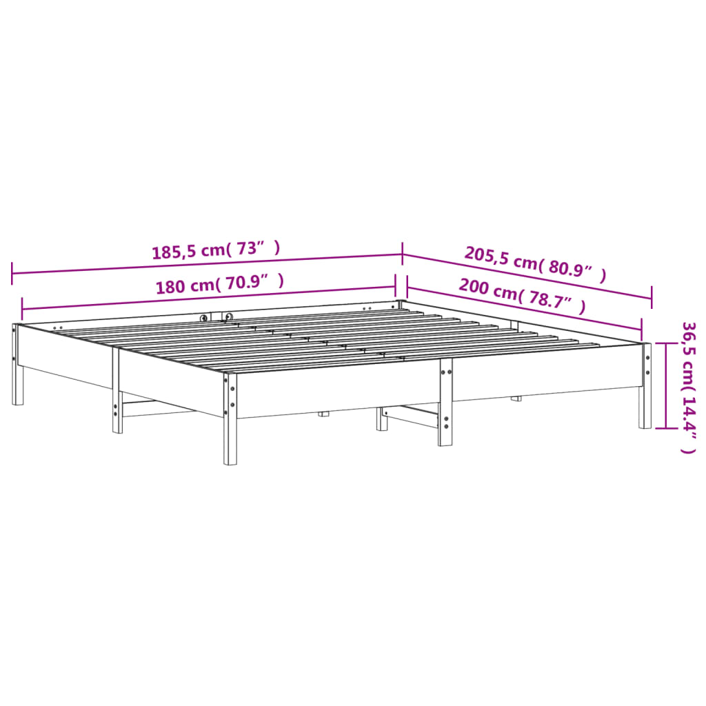 vidaXL Posteljni okvir brez vzmetnice bel 180x200 cm trdna borovina