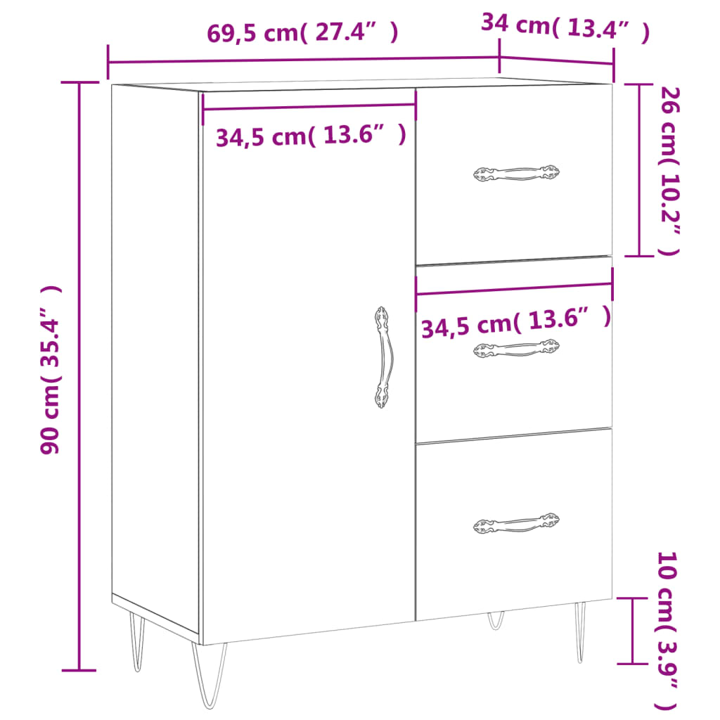 vidaXL Komoda betonsko siva 69,5x34x90 cm inženirski les