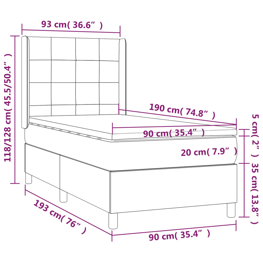 vidaXL Box spring postelja z vzmetnico roza 90x190 cm žamet