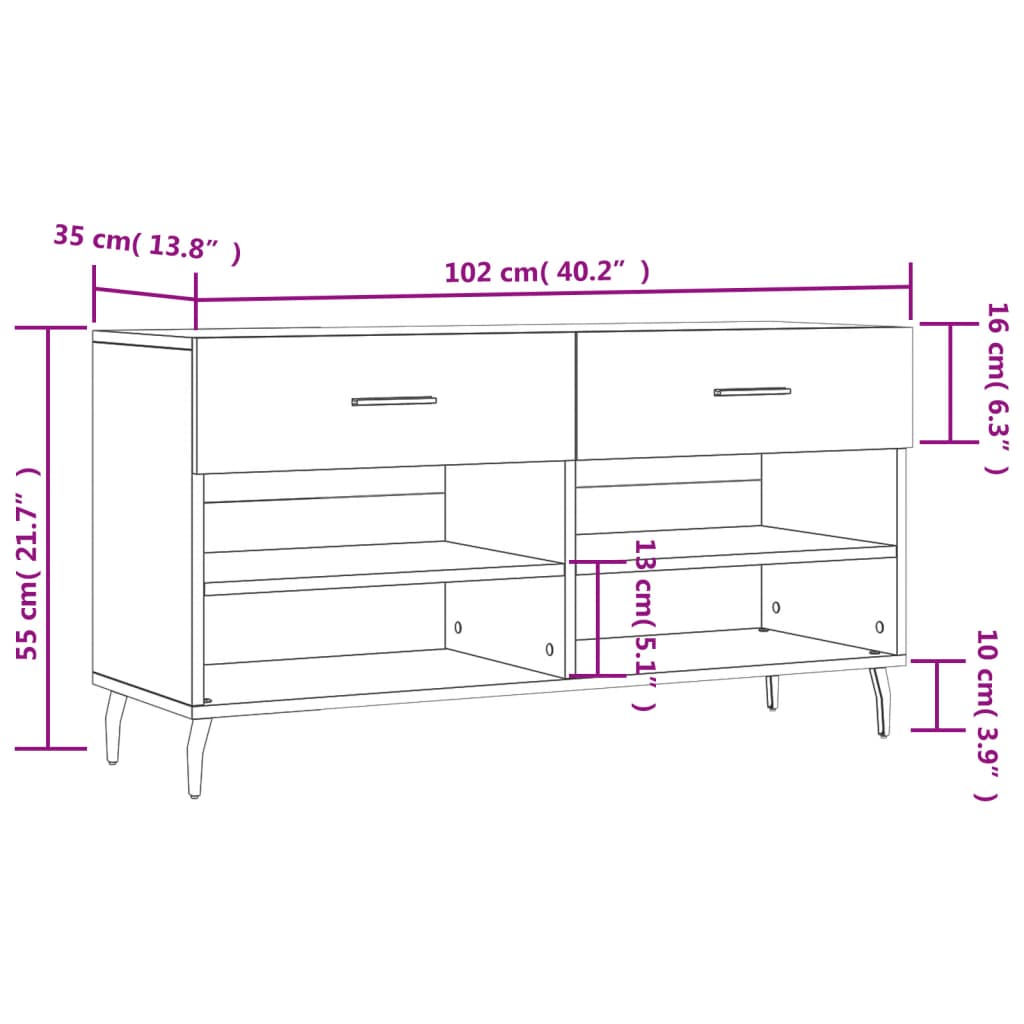 vidaXL Klop za čevlje siva sonoma 102x35x55 cm inženirski les