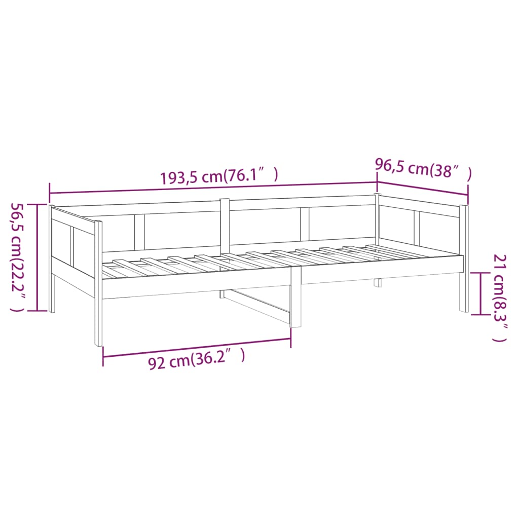 vidaXL Dnevna postelja črna trdna borovina 90x190 cm