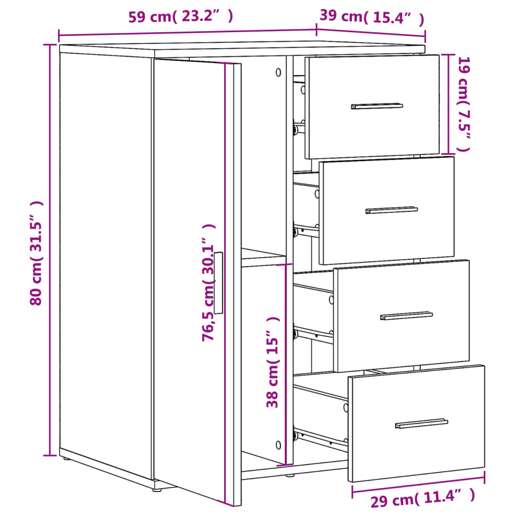 vidaXL Komoda bela 59x39x80 cm inženirski les