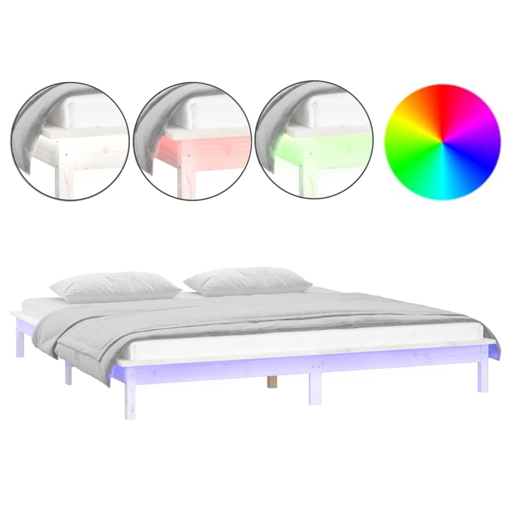 vidaXL LED posteljni okvir bel 180x200 cm trden les