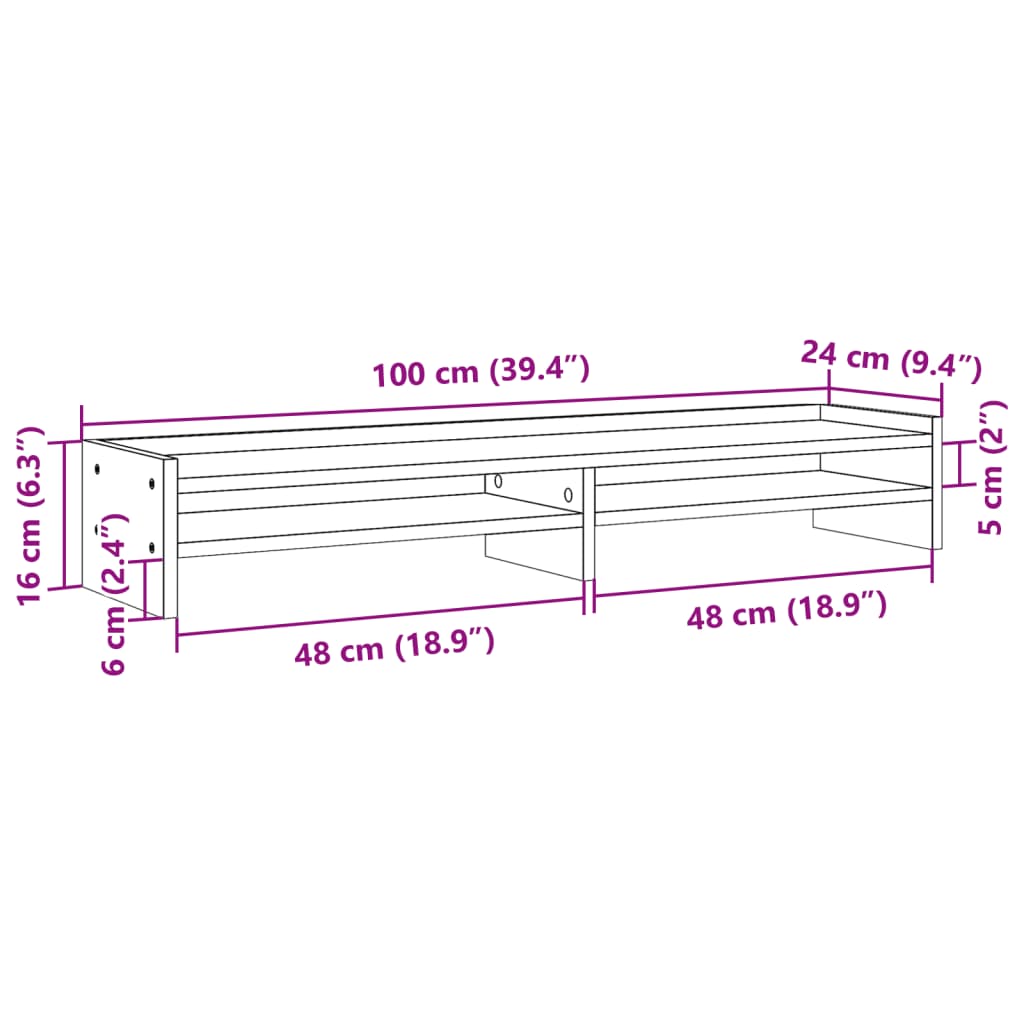 vidaXL Stojalo za monitor rjavi hrast 100x24x16 cm inženirski les