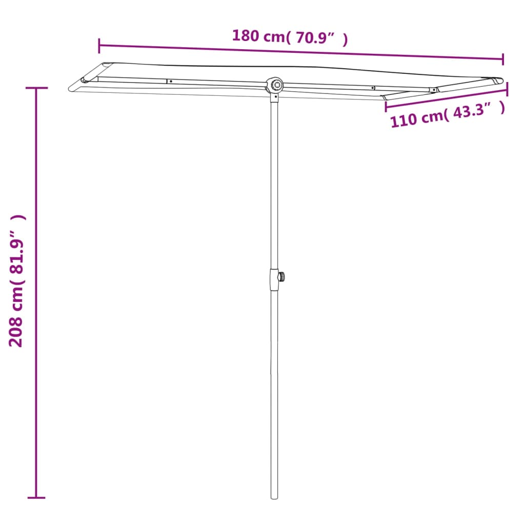 vidaXL Vrtni senčnik z aluminijastim drogom 180x110 cm terakota