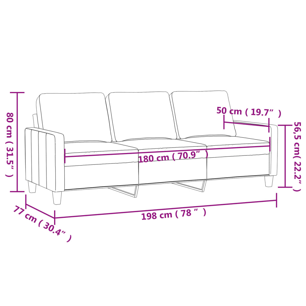 vidaXL Trosed svetlo siv 180 cm žamet