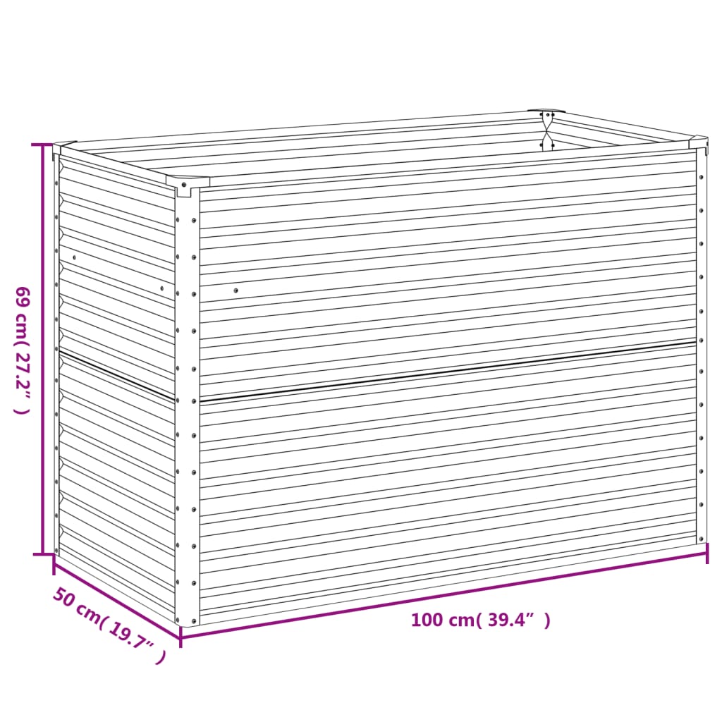 vidaXL Vrtna visoka greda 100x50x69 cm corten jeklo