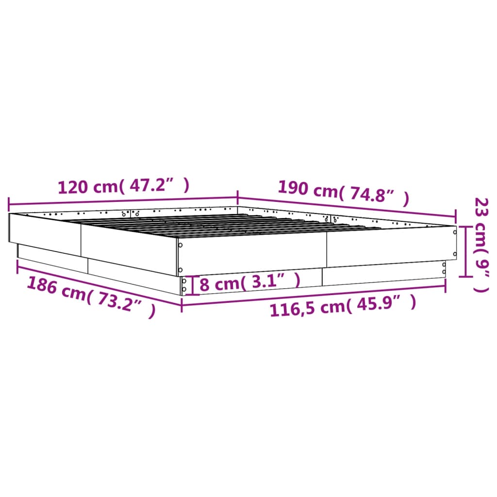 vidaXL Posteljni okvir z LED diodami sonoma hrast 120x190 cm