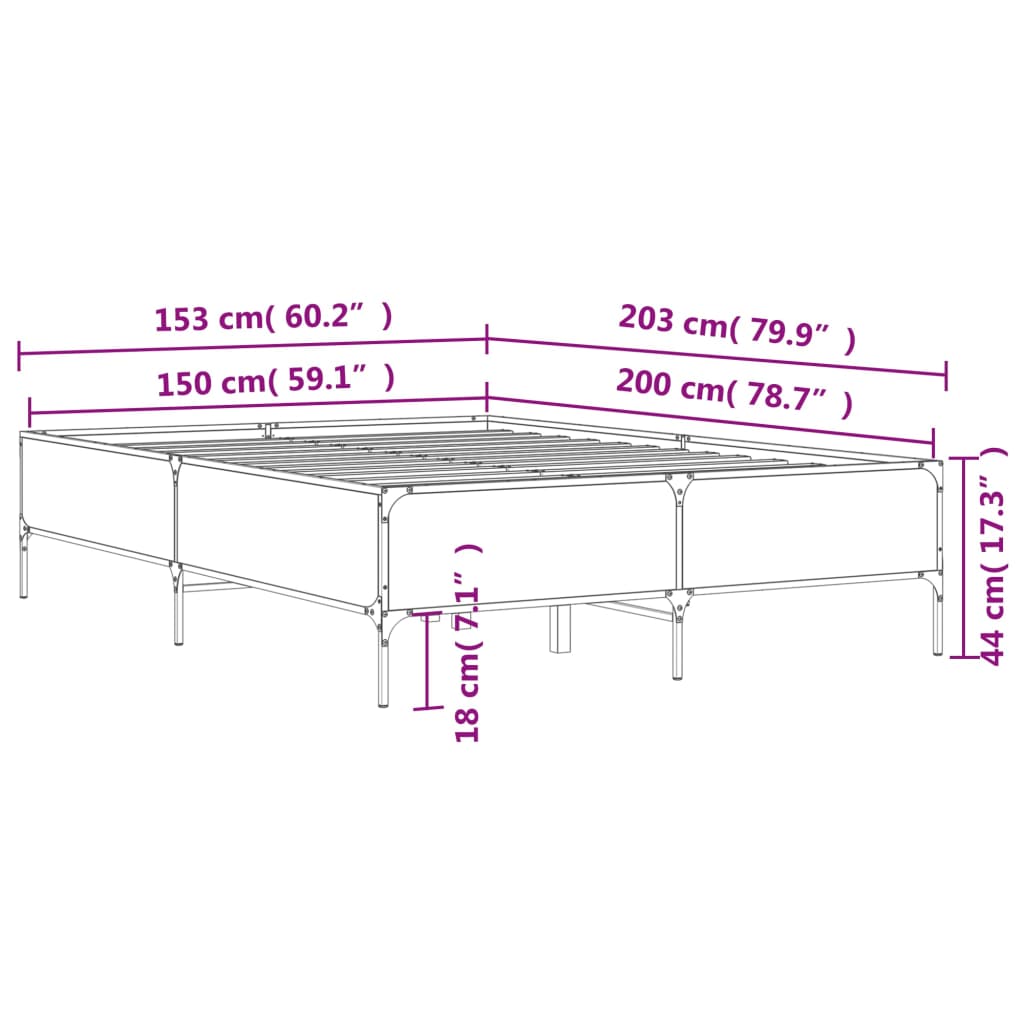 vidaXL Posteljni okvir rjav hrast 150x200 cm inženirski les in kovina