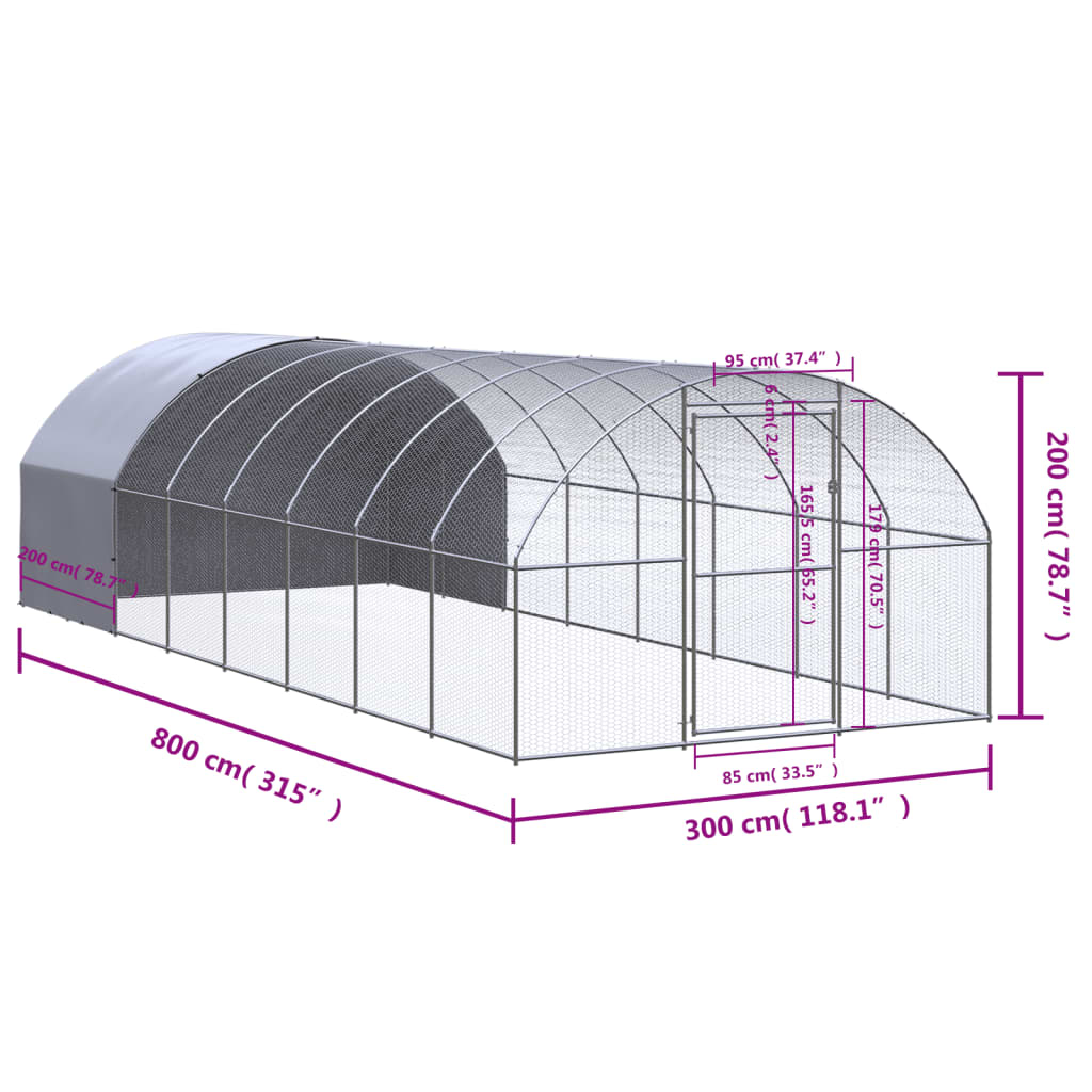 vidaXL Zunanji kokošnjak 3x8x2 m pocinkano jeklo