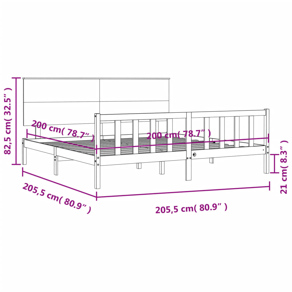 vidaXL Posteljni okvir z vzglavjem črn 200x200 cm trden les