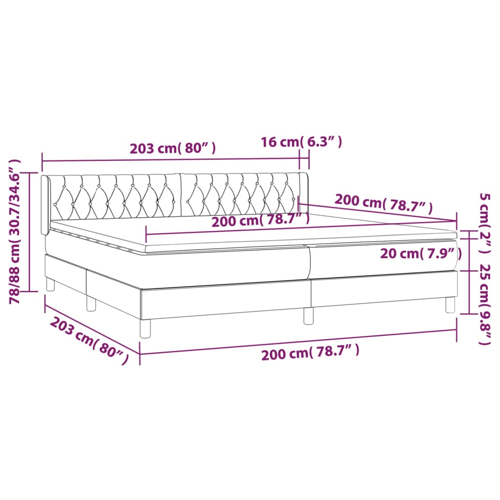 vidaXL Box spring postelja z vzmetnico temno siva 200x200 cm žamet