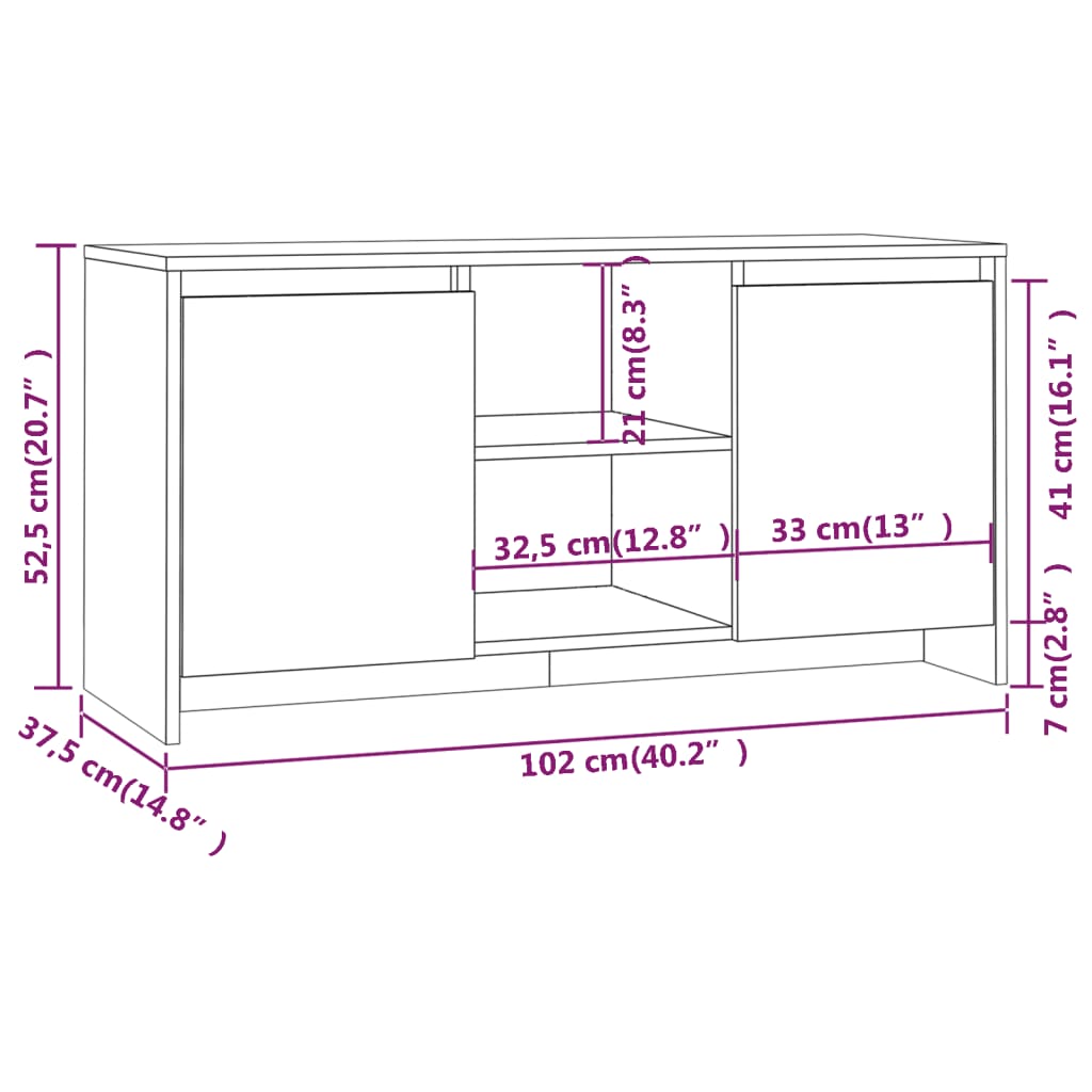 vidaXL TV omarica sonoma hrast 102x37,5x52,5 cm iverna plošča