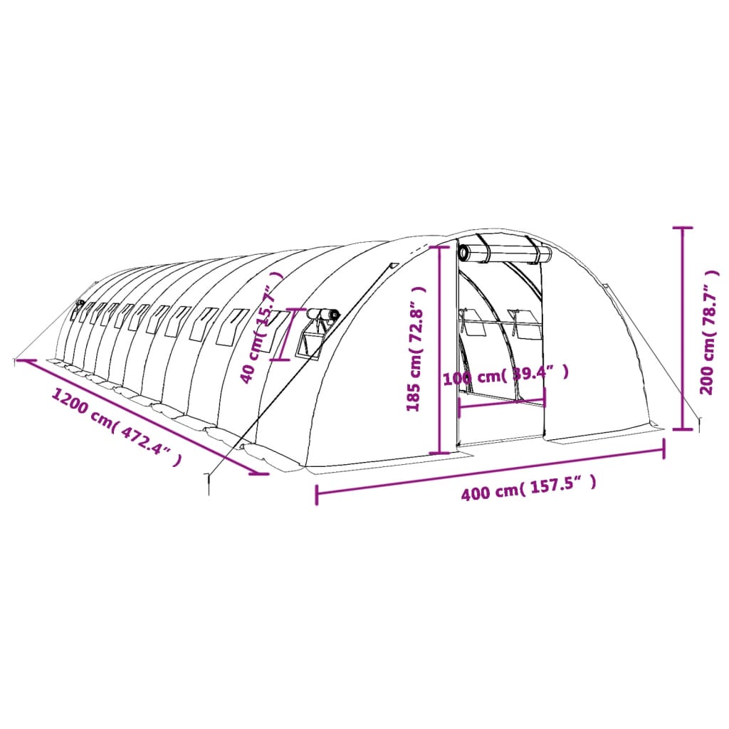 vidaXL Rastlinjak z jeklenim okvirjem bel 48 m² 12x4x2 m