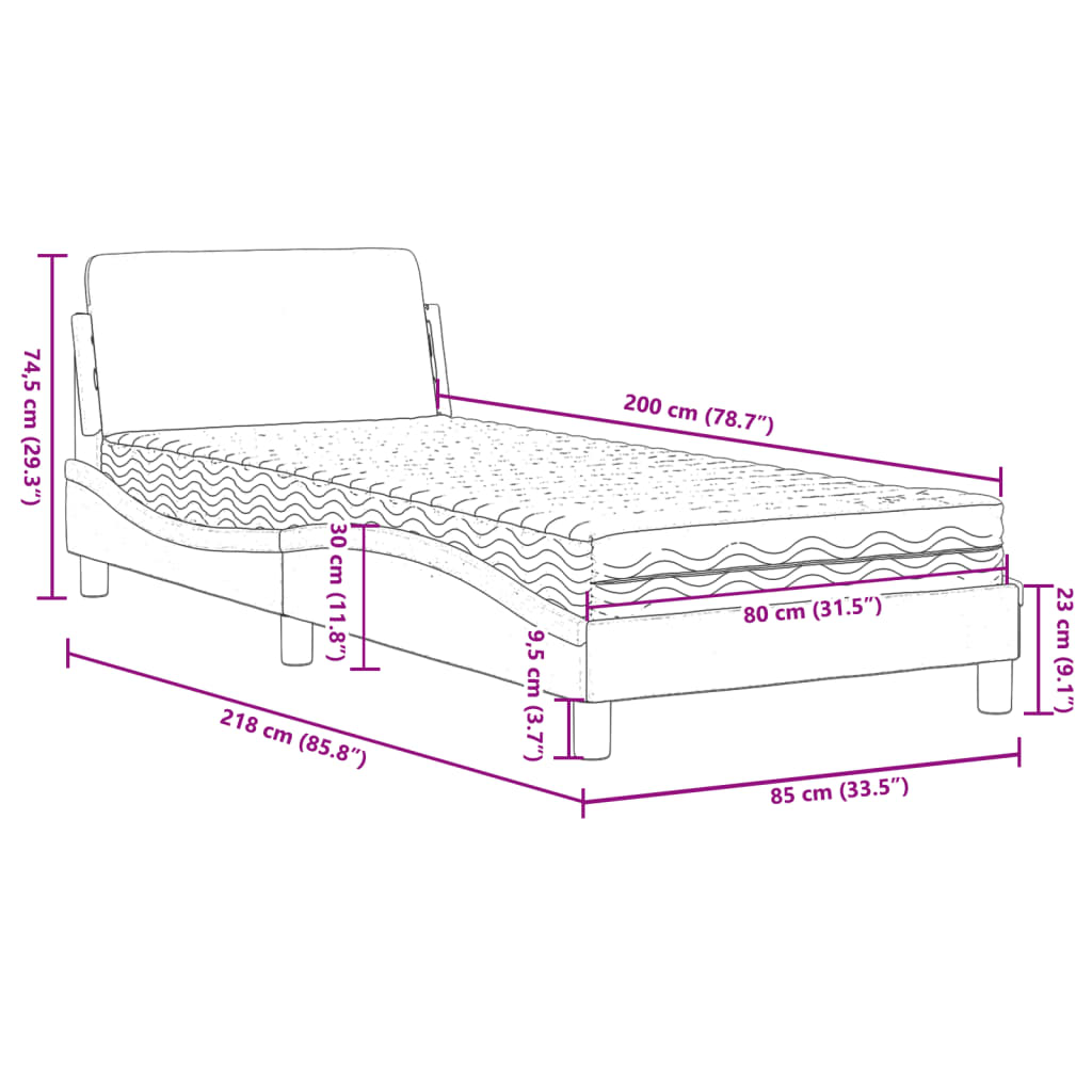 vidaXL Postelja z vzmetnico črna 80x200 cm žamet