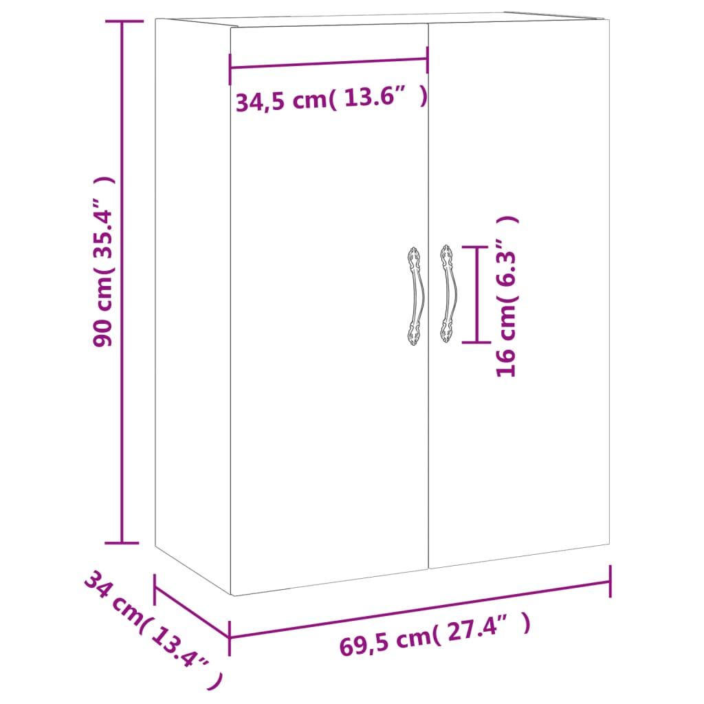 vidaXL Stenska omarica rjav hrast 69,5x34x90 cm