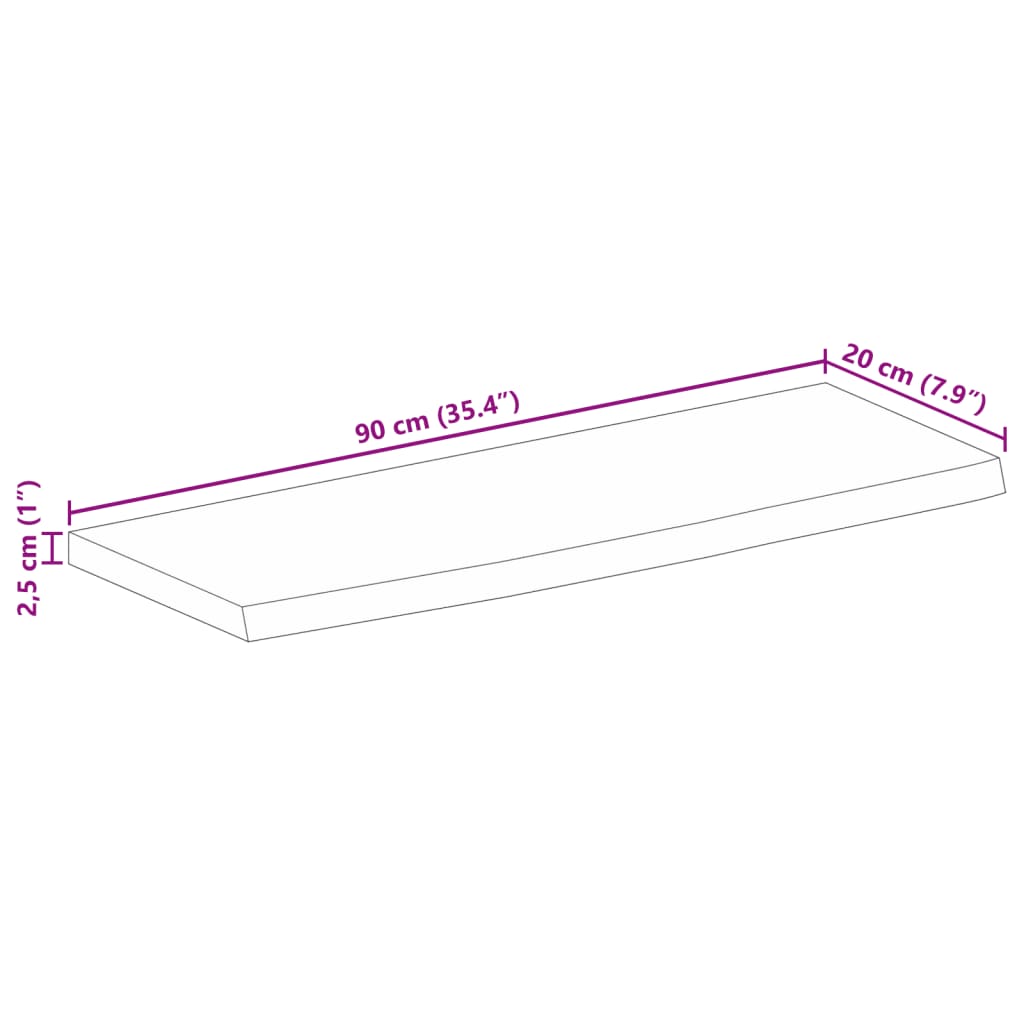 vidaXL Mizna plošča z naravnim robom 90x20x2,5 cm trden mangov les