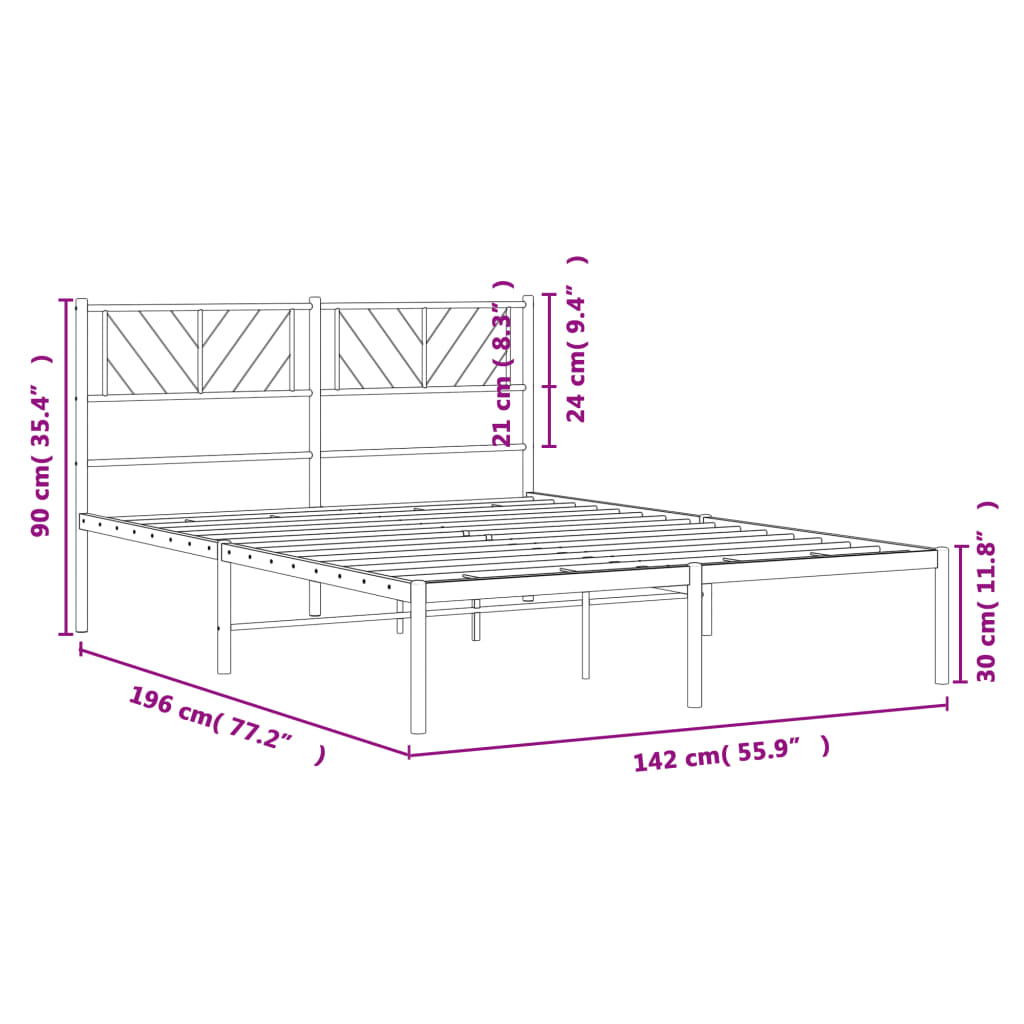 vidaXL Kovinski posteljni okvir z vzglavjem bel 135x190 cm