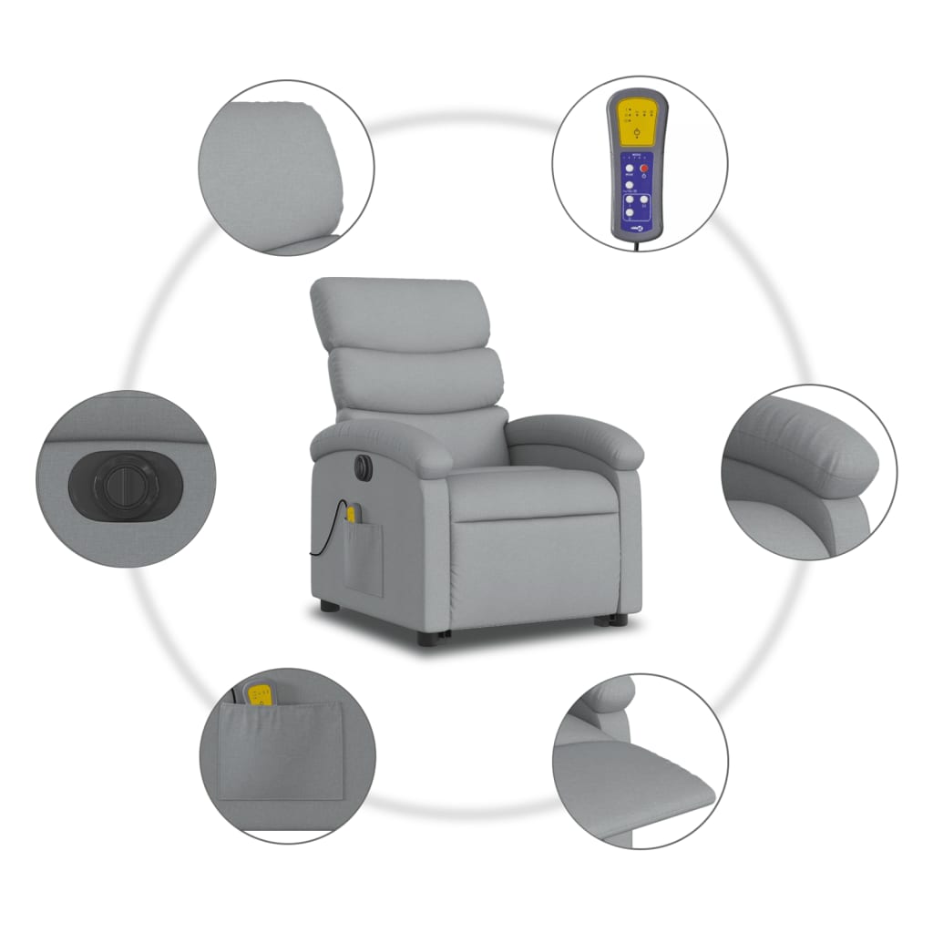 vidaXL Električni masažni naslanjač s funkcijo vstajanja svetlo siv