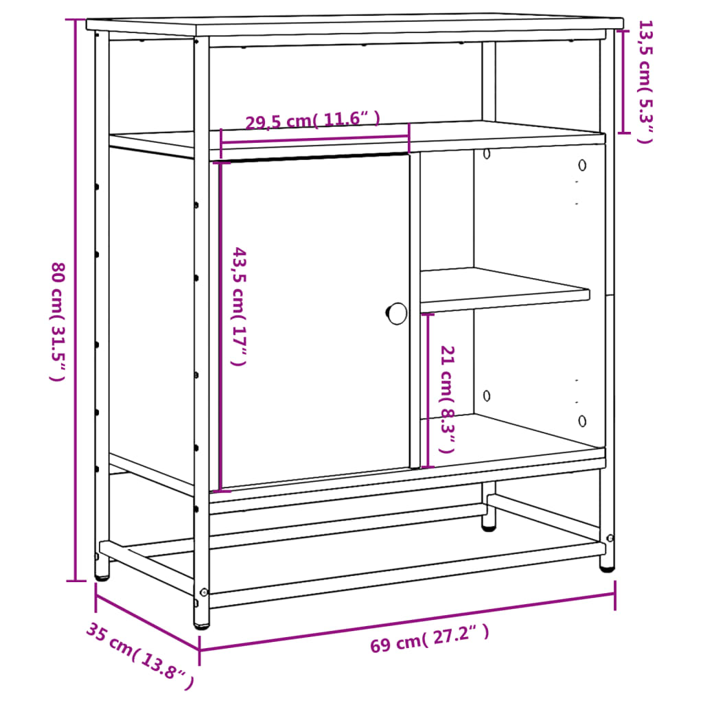 vidaXL Komoda sonoma hrast 69x35x80 cm inženirski les