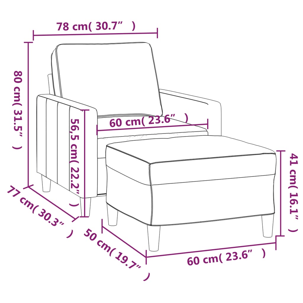 vidaXL Fotelj s stolčkom za noge roza 60 cm žamet