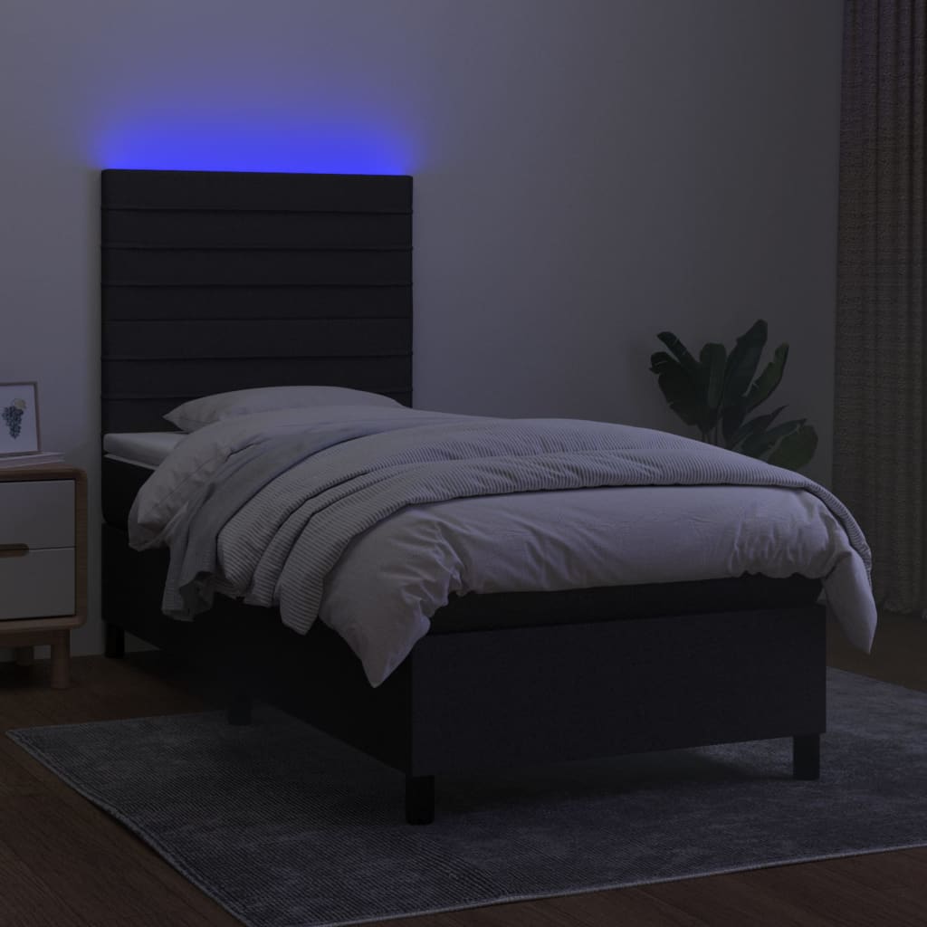 vidaXL Box spring postelja z vzmetnico LED črna 100x200 cm blago