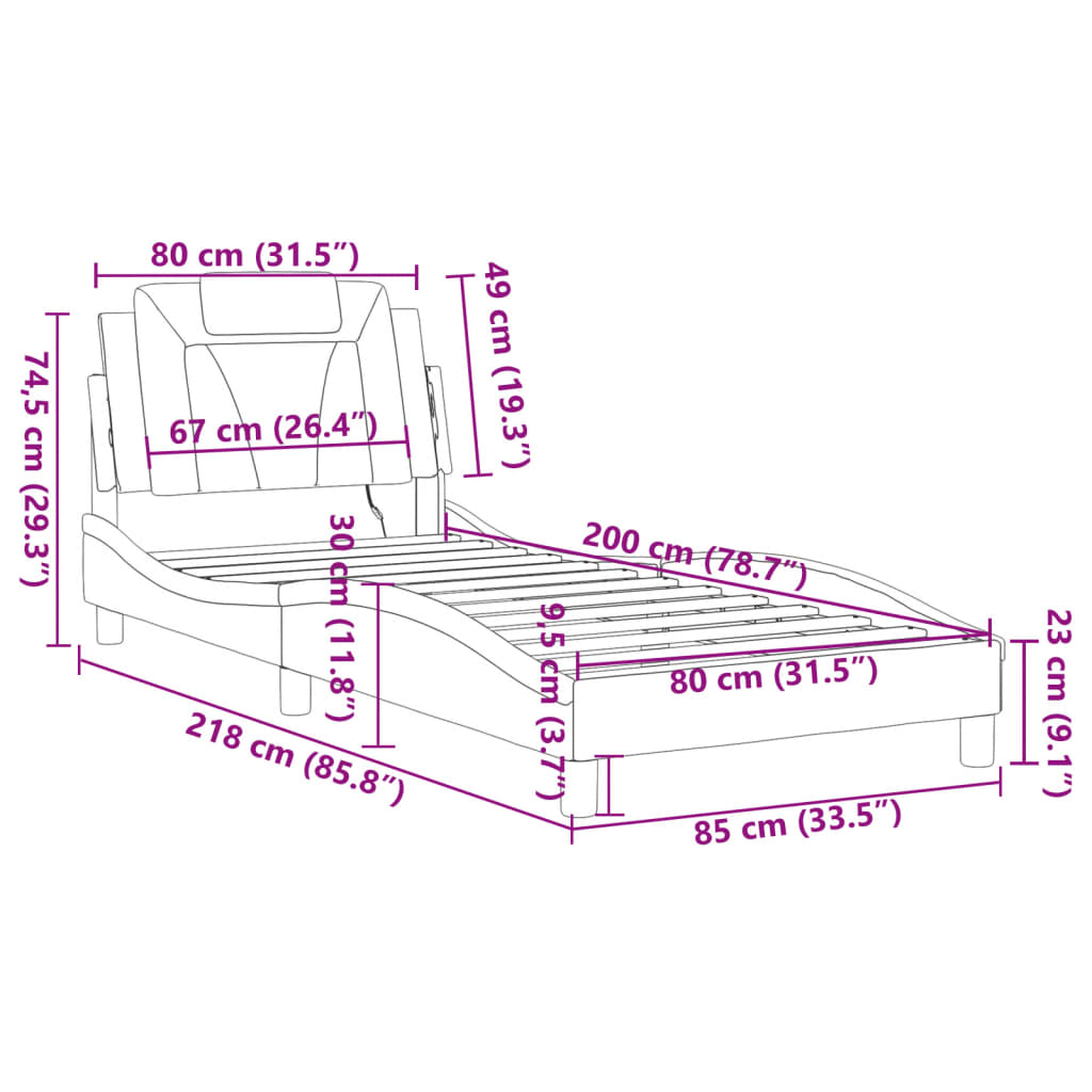 vidaXL Posteljni okvir z LED lučkami črn in bel 80x200 cm umetno usnje