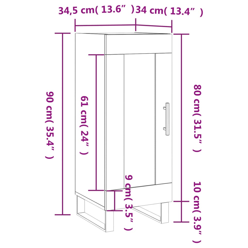 vidaXL Komoda dimljeni hrast 34,5x34x90 cm inženirski les