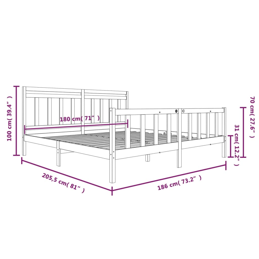 vidaXL Posteljni okvir 180x200 cm trden les