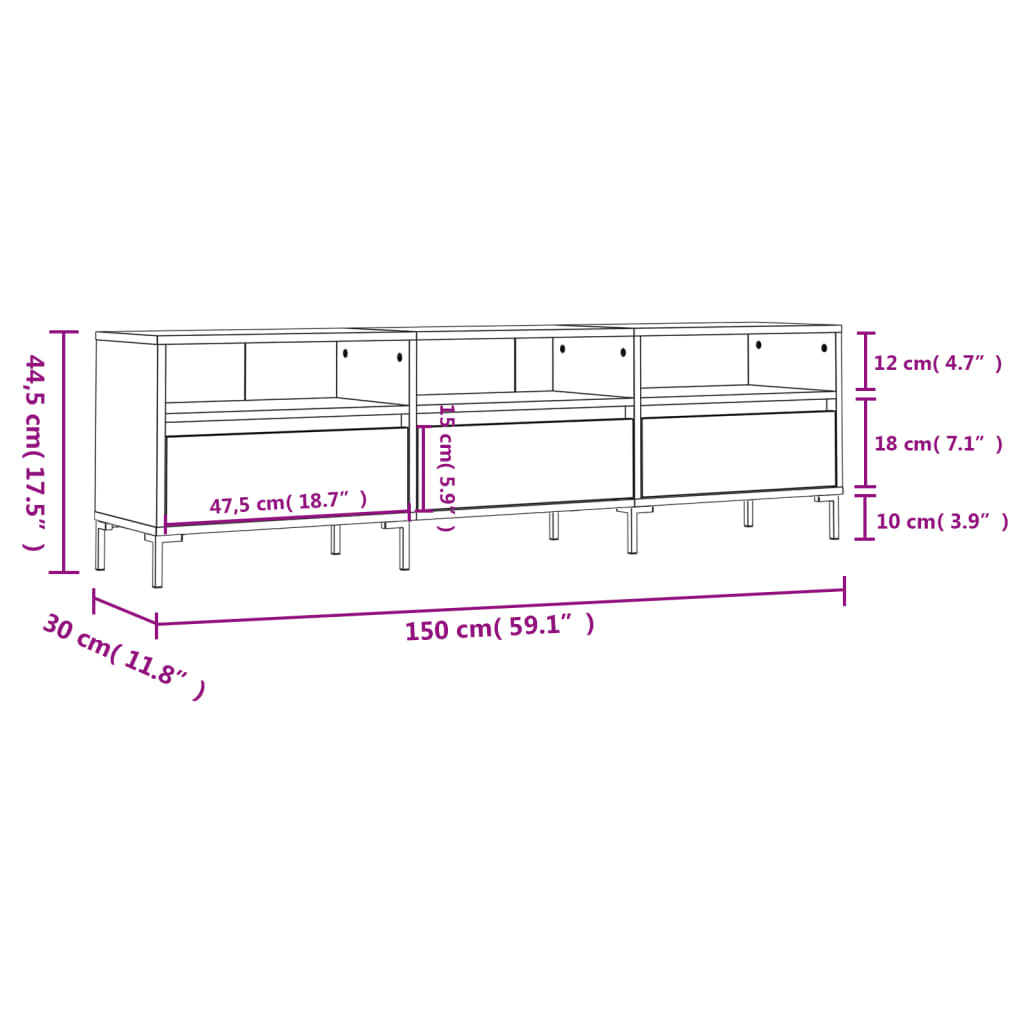 vidaXL TV omarica črna 150x30x44,5 cm inženirski les