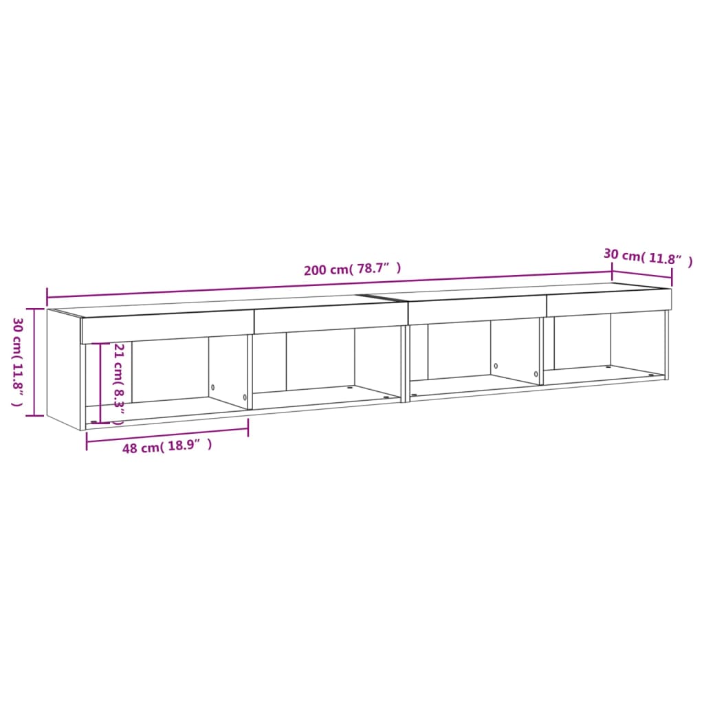 vidaXL TV omarica z LED lučkami 2 kosa bela 100x30x30 cm