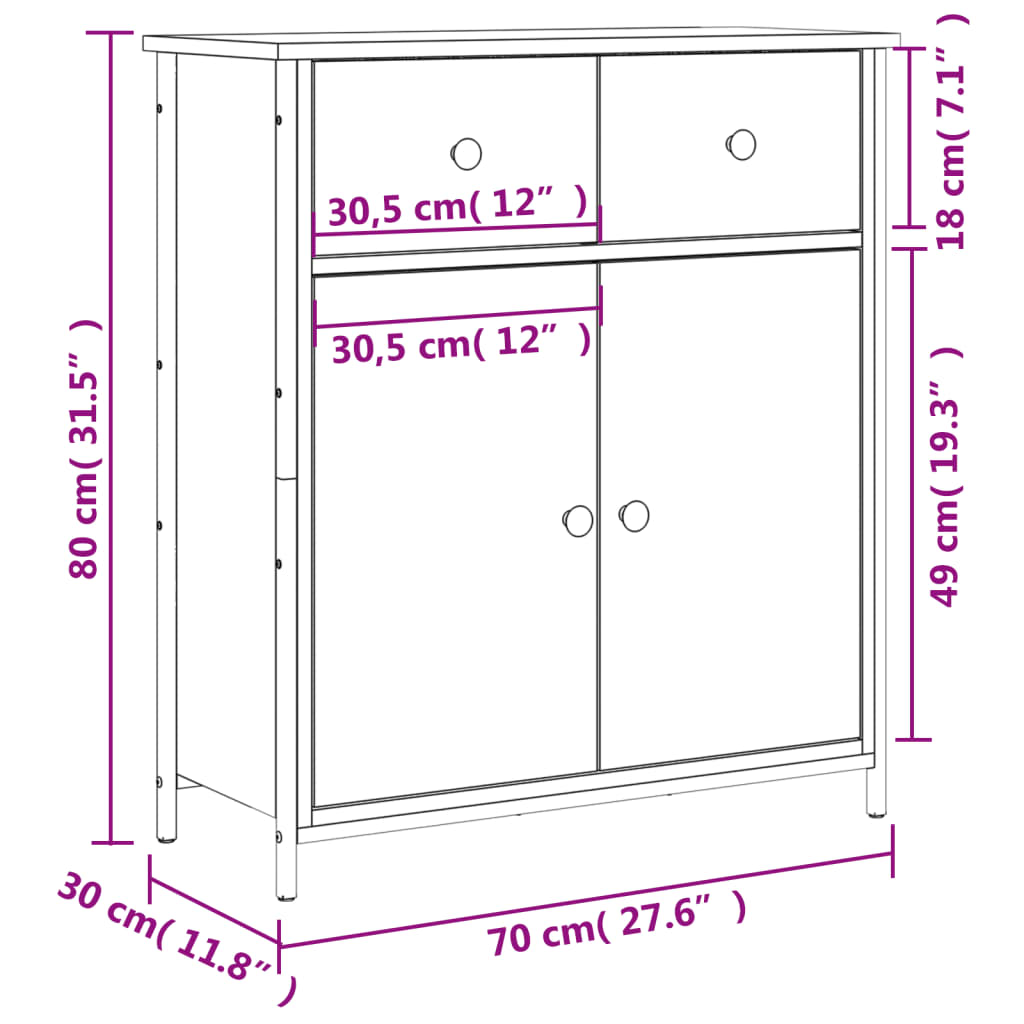 vidaXL Komoda dimljeni hrast 70x30x80 cm inženirski les