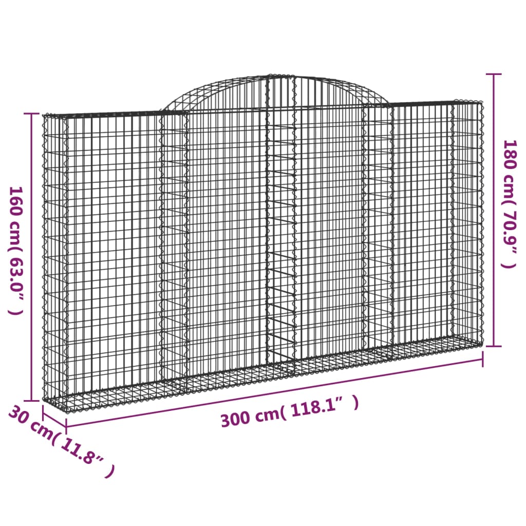 vidaXL Obokane gabion košare 2 kosa 300x30x160/180 cm pocinkano železo