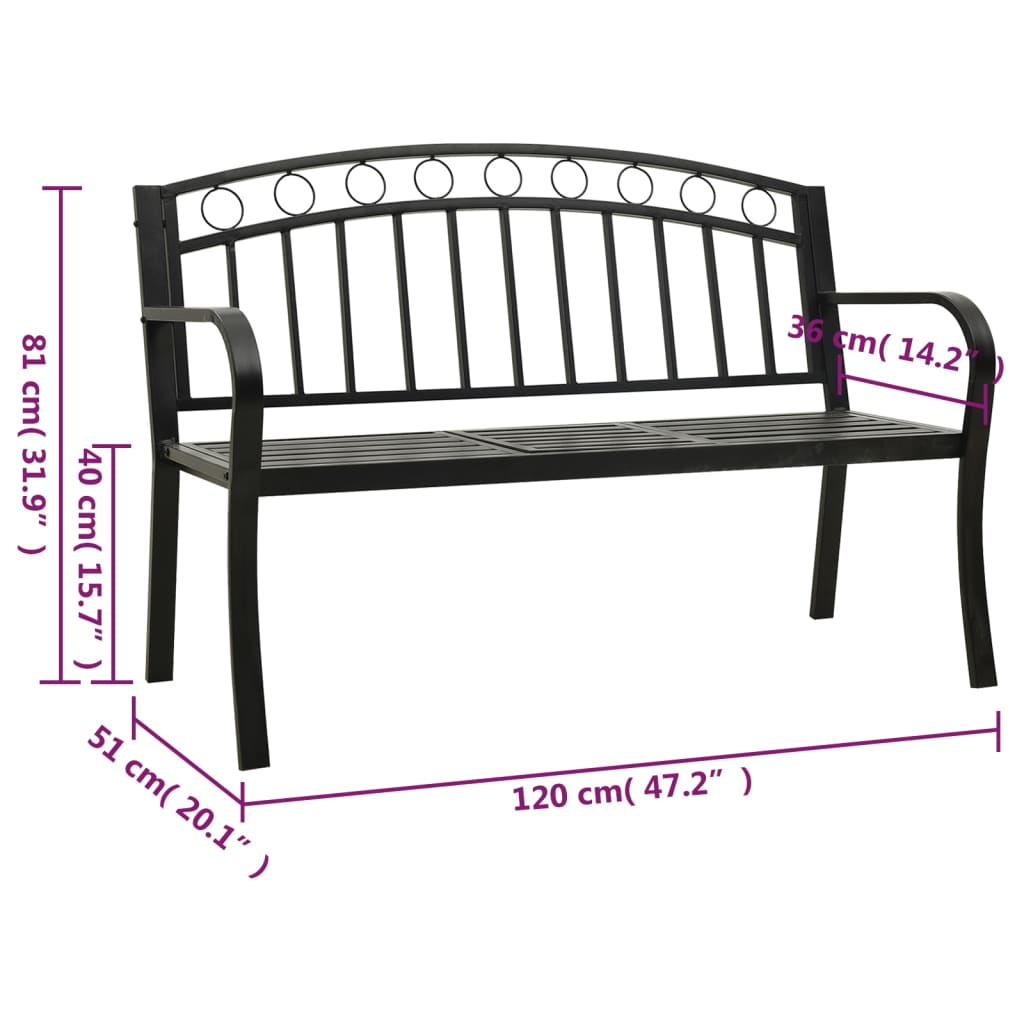 vidaXL Vrtna klop z mizico črna 120 cm jeklo