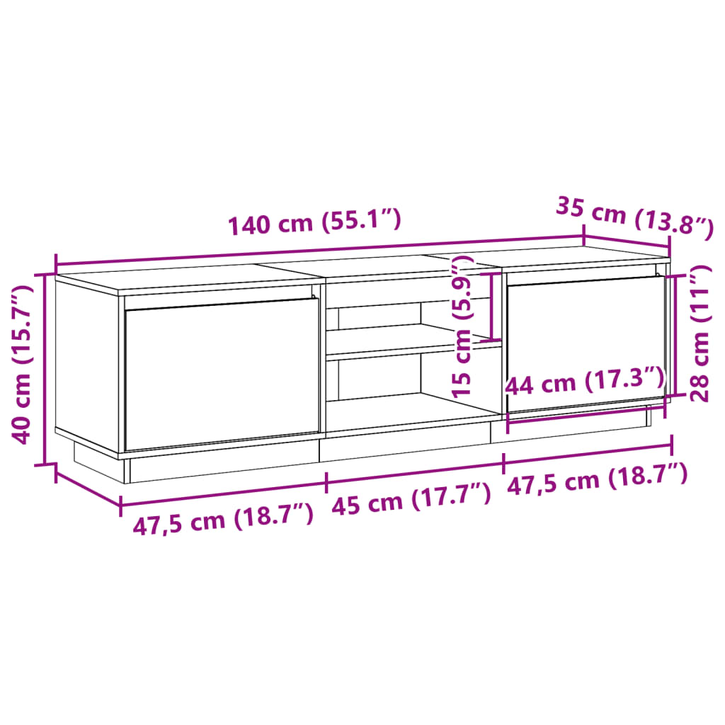 vidaXL TV omarica voščeno rjava 140x35x40 cm trdna borovina