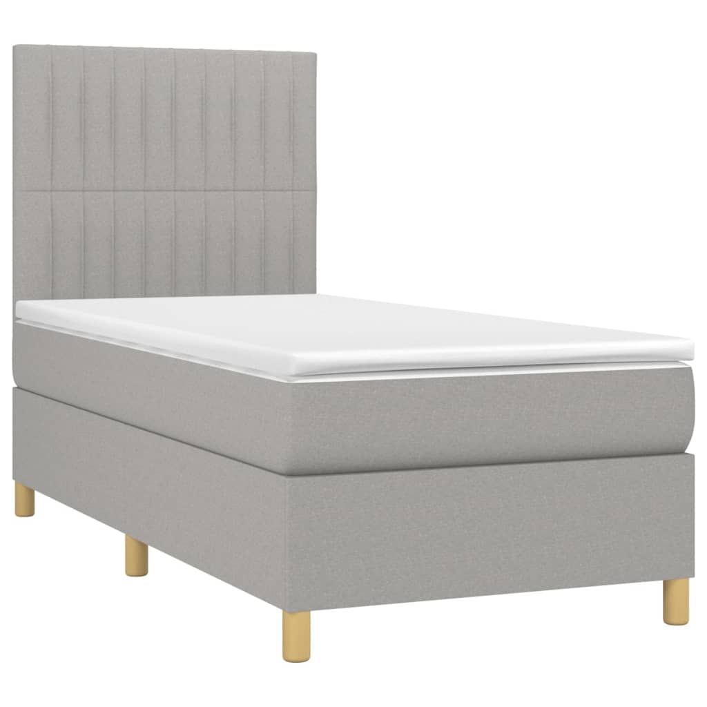 vidaXL Box spring postelja z vzmetnico svetlo siva 90x200 cm blago