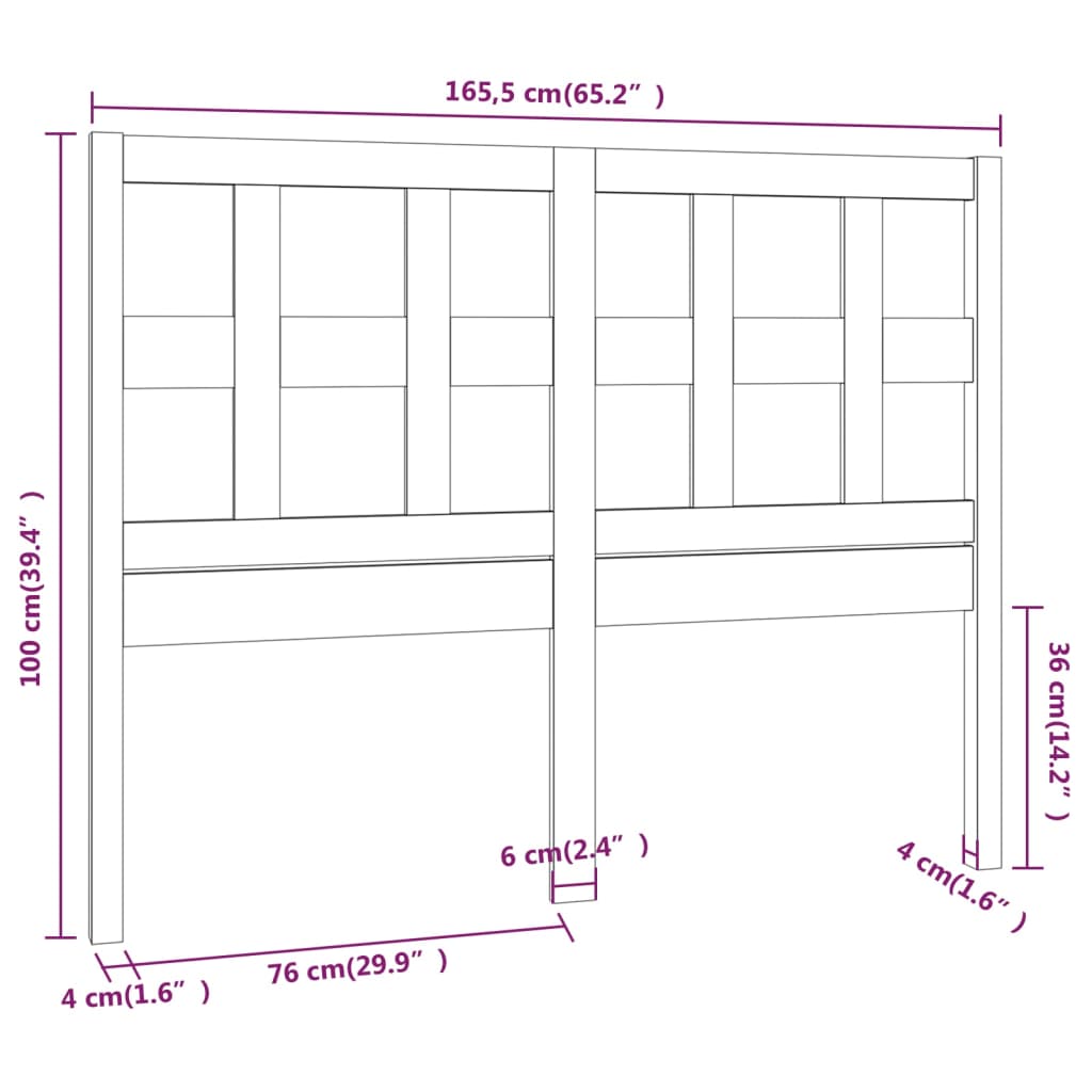 vidaXL Posteljno vzglavje črno 165,5x4x100 cm trdna borovina