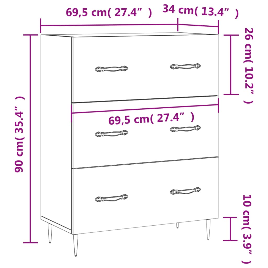 vidaXL Komoda sonoma hrast 69,5x34x90 cm inženirski les