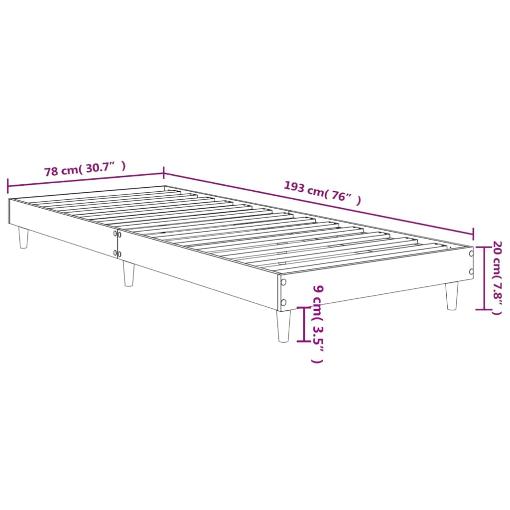 vidaXL Posteljni okvir sonoma hrast 75x190 cm inženirski les