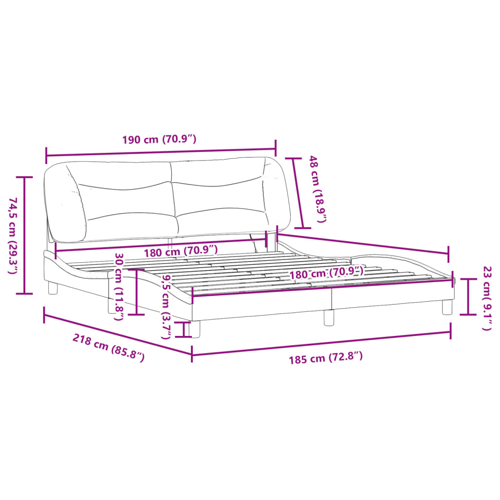 vidaXL Posteljni okvir z LED lučkami črn 180x200 cm blago