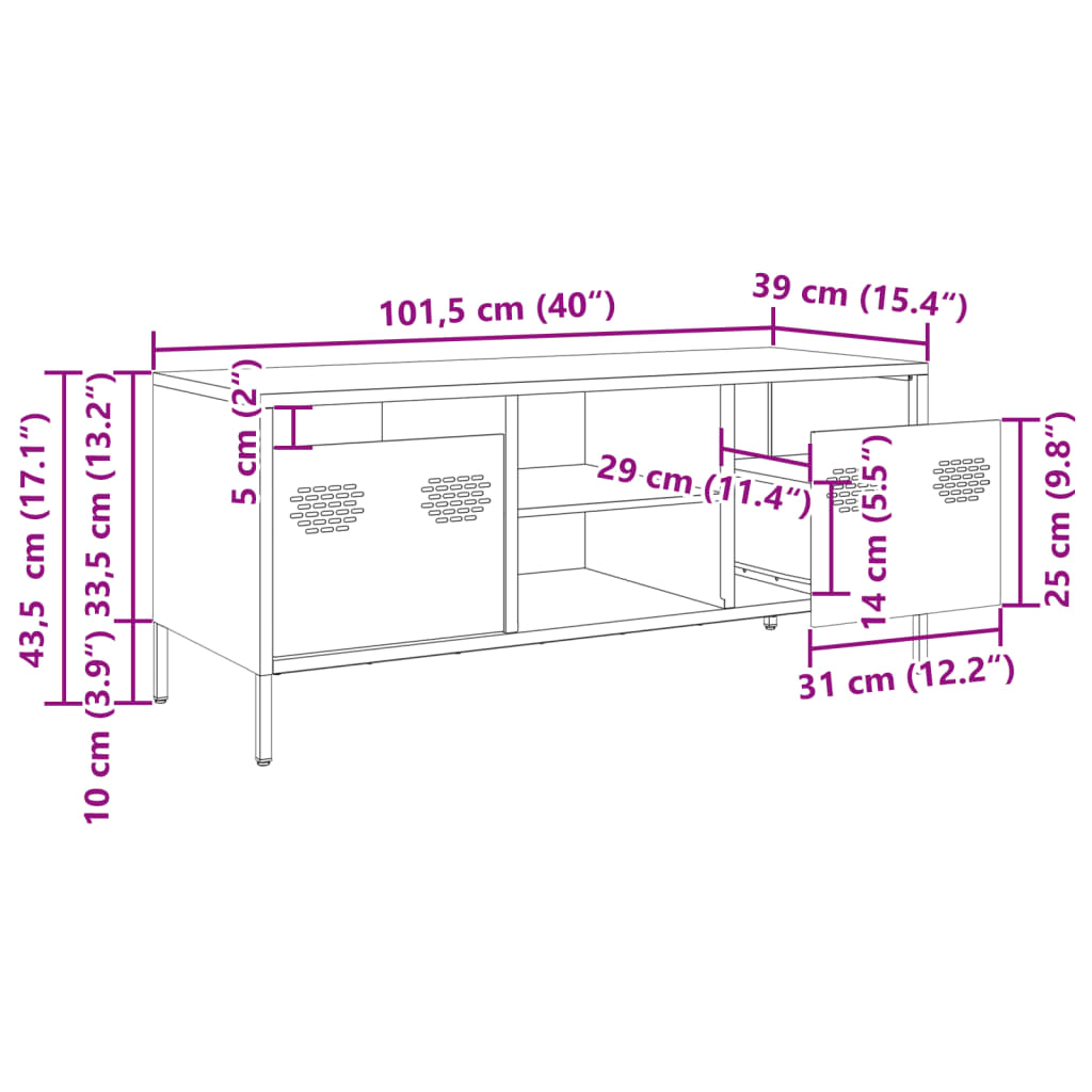 vidaXL TV omarica olivno zelena 101,5x39x43,5 cm hladno valjano jeklo