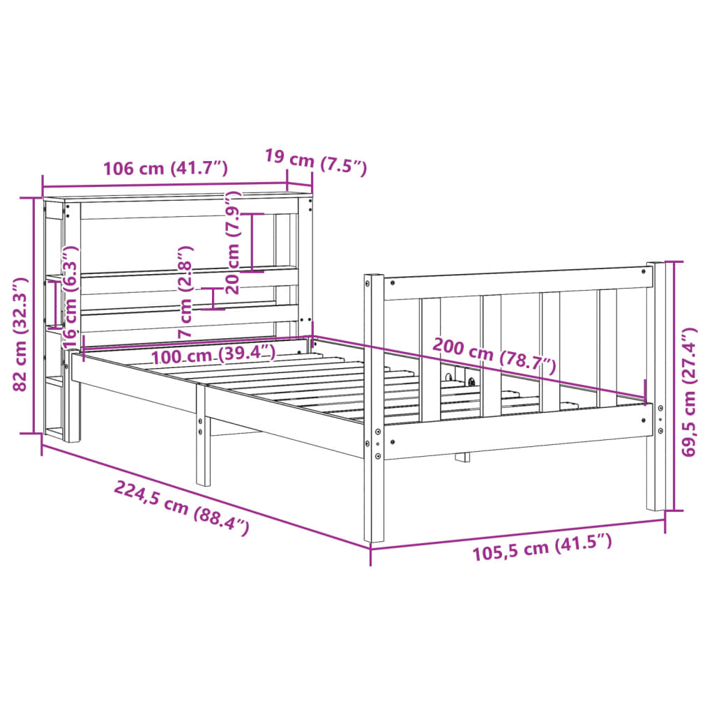 vidaXL Posteljni okvir brez vzmetnice bel 100x200 cm trdna borovina