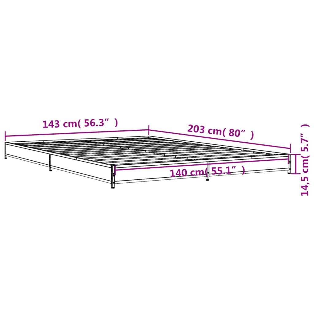 vidaXL Posteljni okvir rjav hrast 140x200 cm inženirski les in kovina