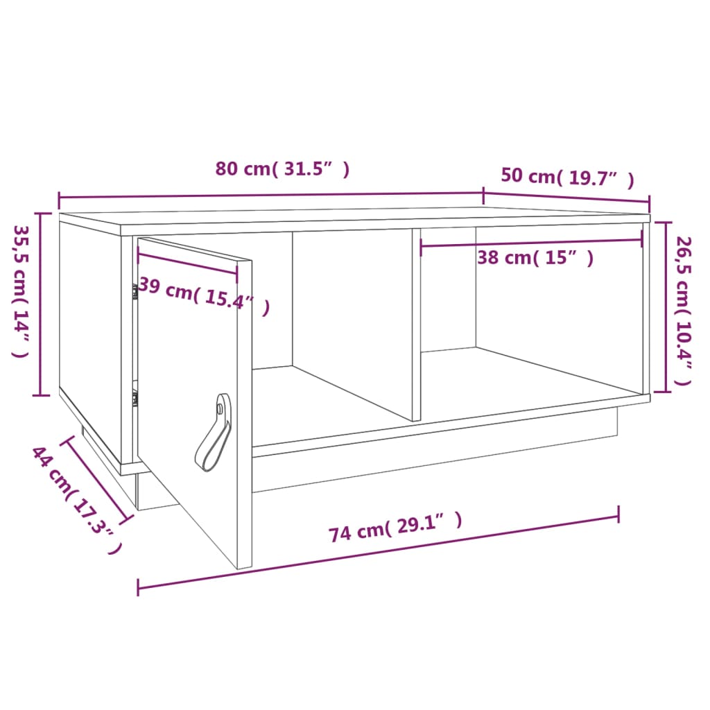 vidaXL Klubska mizica 80x50x35,5 trdna borovina